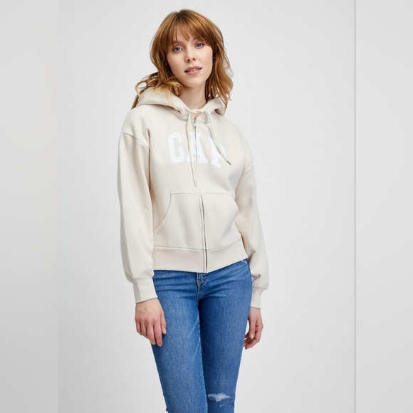 GAP Tops - NWT! Gap, Logo Zippered Sweatshirt, Oyster, Size Medium